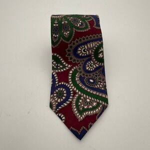 Polo Ralph Lauren Neiman Marcus Mens Silk Tie‎ Paisley Burgundy Green Blue EUC